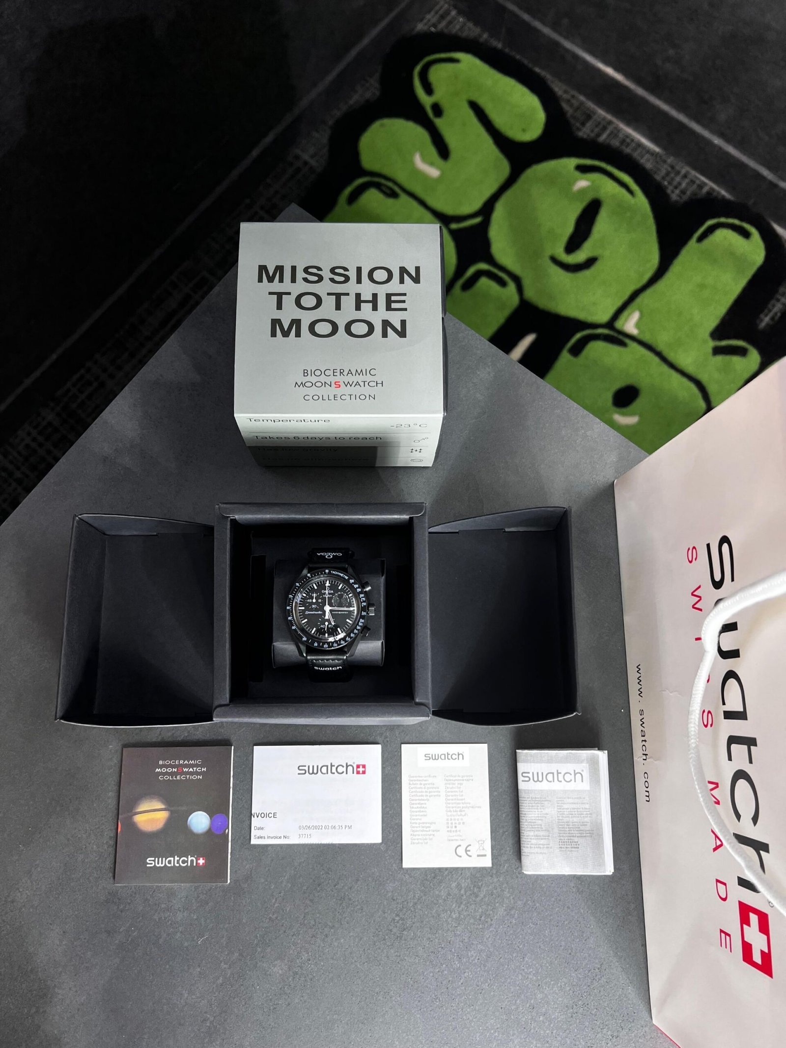 Swatch X Omega Bioceramic Moonswatch Mission To Moon Black With Kit - Image 3