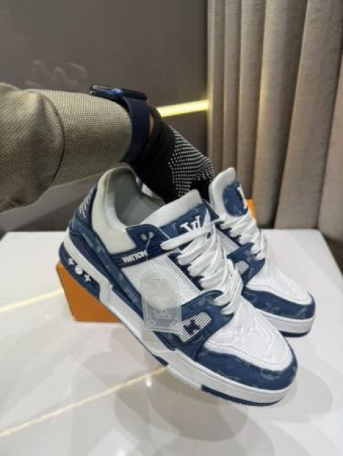 Louis Vuitton Trainer Monogram Denim White Blue - Image 4