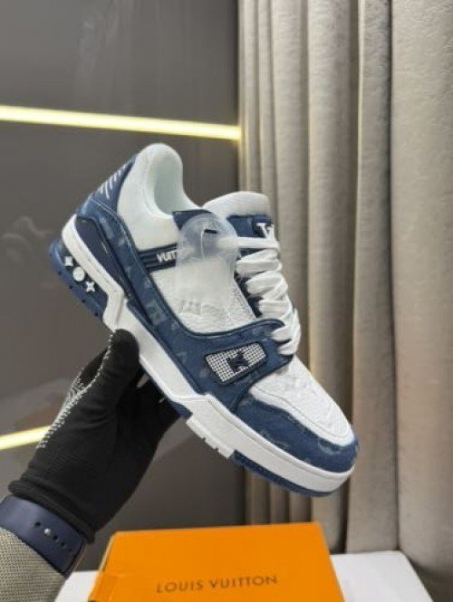 Louis Vuitton Trainer Monogram Denim White Blue - Image 3