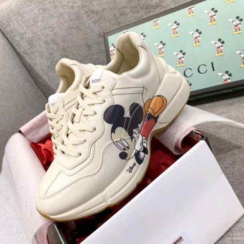 Guccii. Disney x Mickey Mouse Rhyton Sneakers Cream Leather