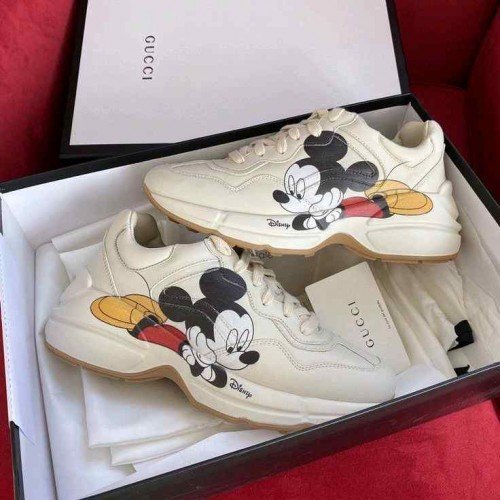 Guccii. Disney x Mickey Mouse Rhyton Sneakers Cream Leather - Image 3
