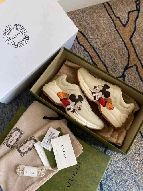 Guccii. Disney x Mickey Mouse Rhyton Sneakers Cream Leather - Image 6