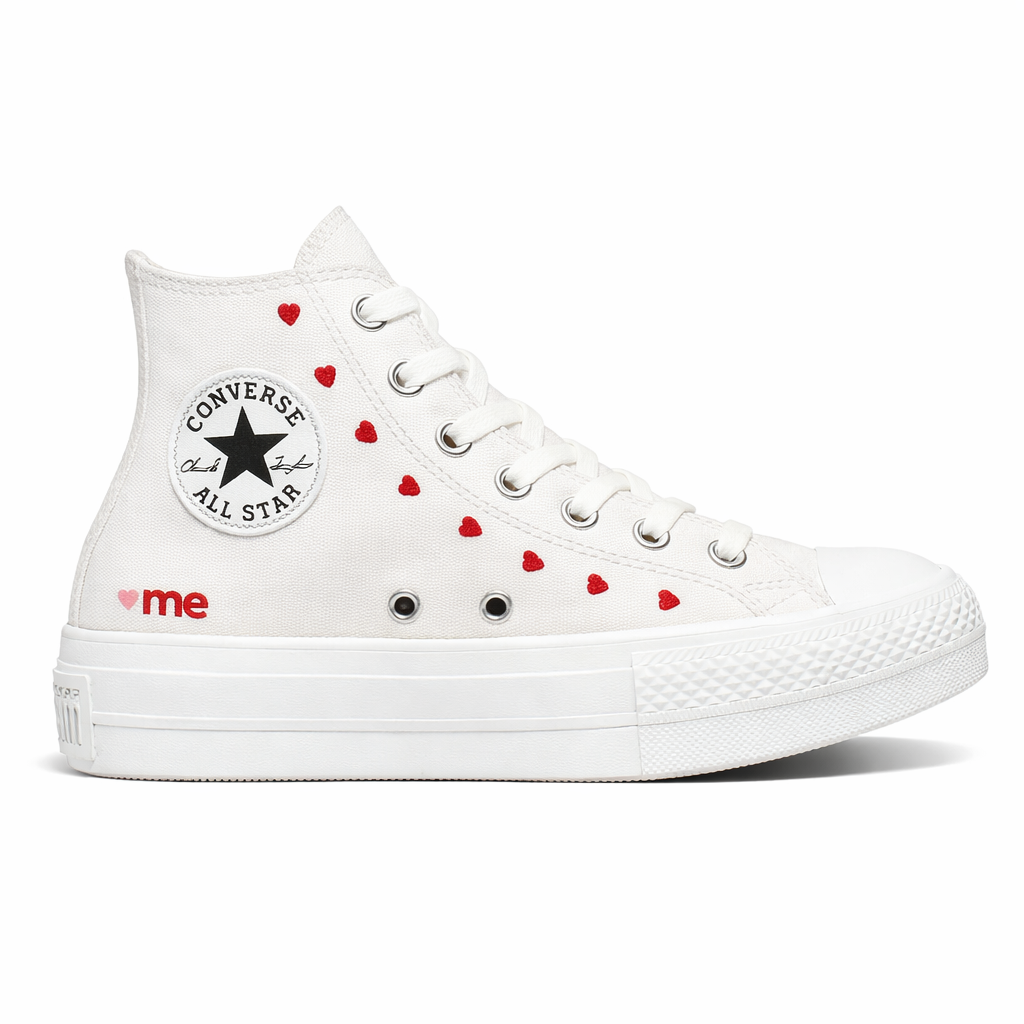 Converse Chuck Taylor All Star Lift Platform High Embroidered Hearts TOP BATCH UA