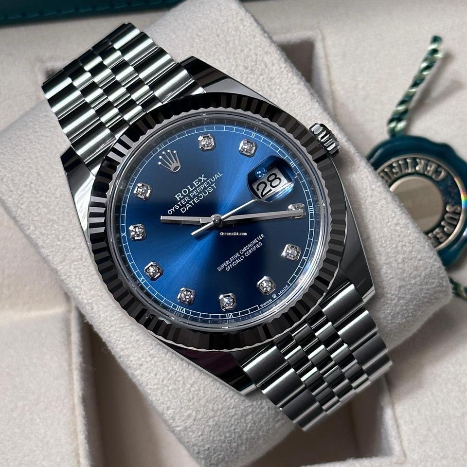 Rolex Date just 41 bright blue, diamond-set - Image 4