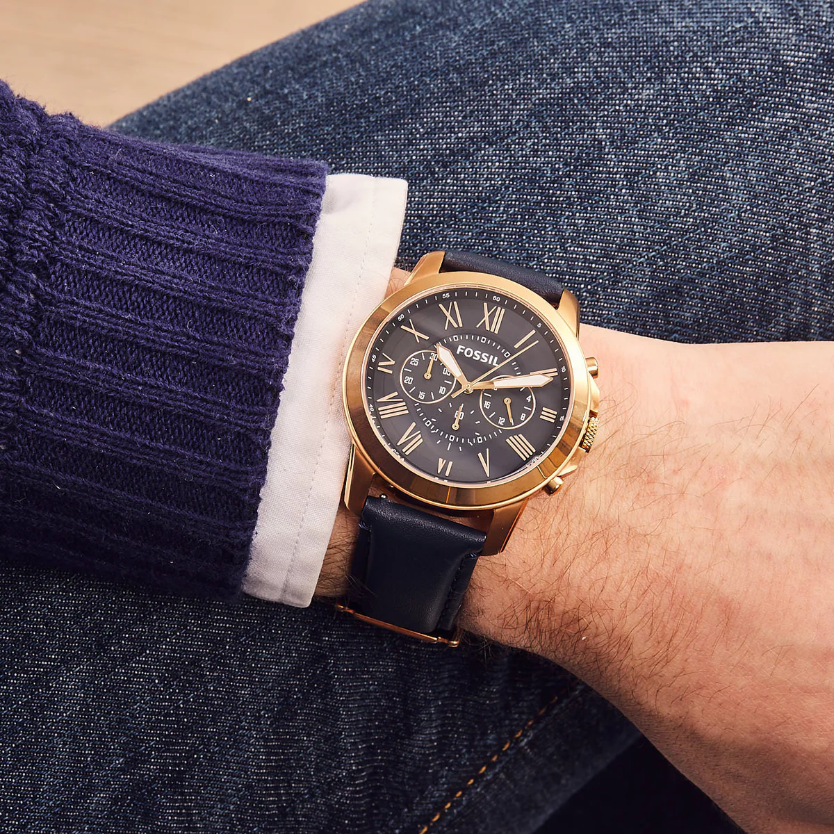 Fossil Grant Leather Belt Blue Copper Watch - Image 3