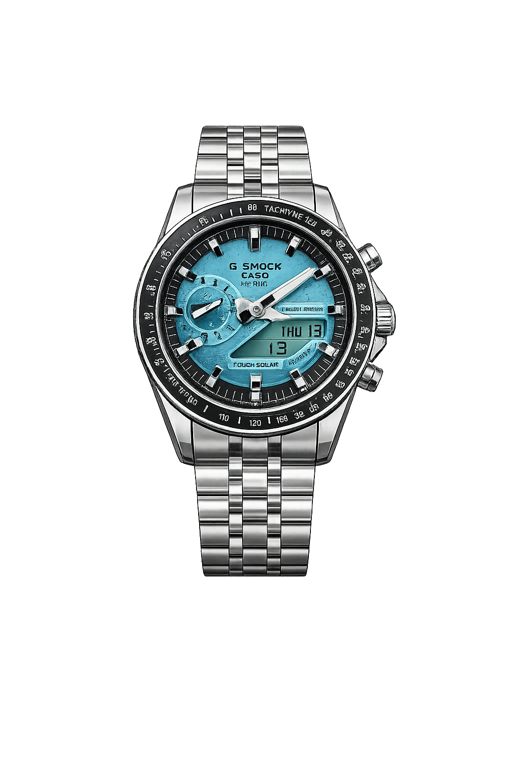 Casio G-Shock Analog-Digital Ice Blue Dial Stainless Steel Watch