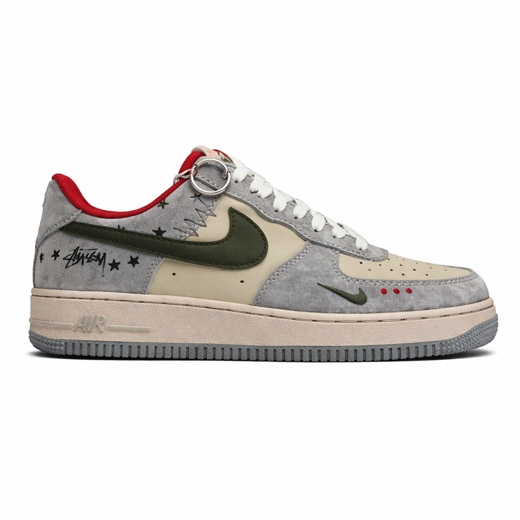 Stussy x Nike Air Force 1 Grey Red TOP BATCH UA
