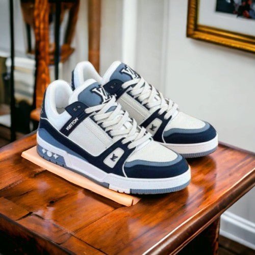 Branded LV Street Style Trainer Sneakers Blue White With Bill For Mens - Image 4