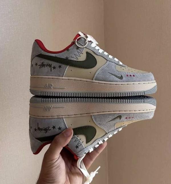 Stussy x Nike Air Force 1 Grey Red TOP BATCH UA - Image 3
