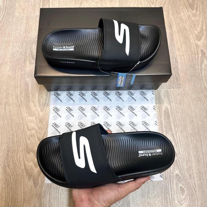 Skechers Hyper Burst Soft Premium Black White Flip Flop