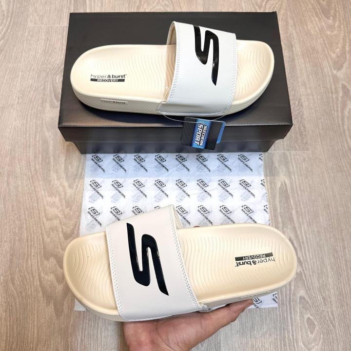 Skechers Hyper Burst Soft Premium Cream Black Flip Flop