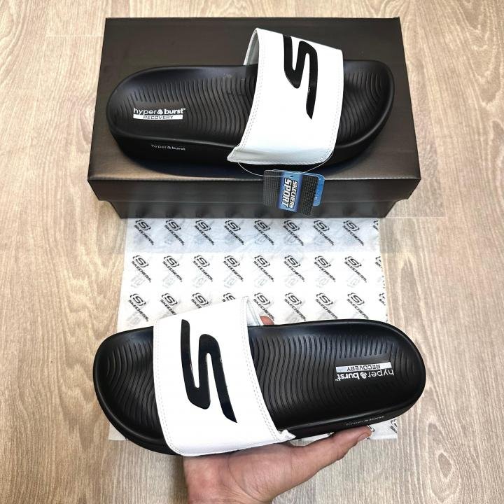 Skechers Hyper Burst Soft Premium White Black Flip Flop