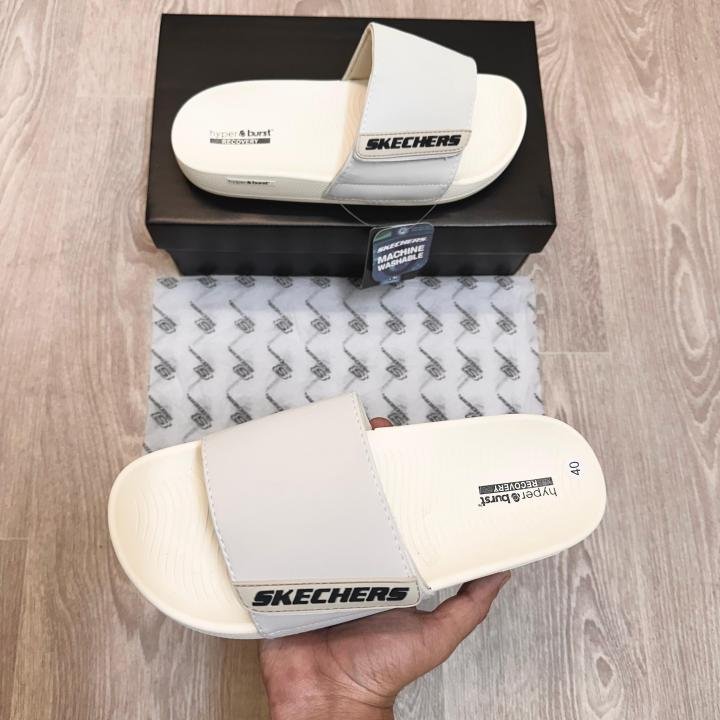 Skechers Hyper Burst Soft Premium Cream Black Flip Flop