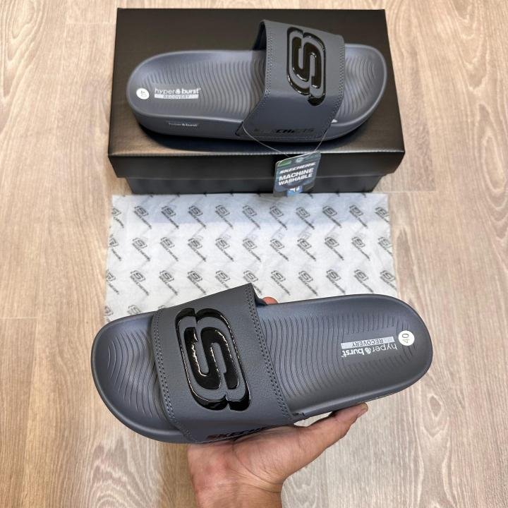 Skechers Hyper Burst Soft Premium Grey Black Flip Flop SE12