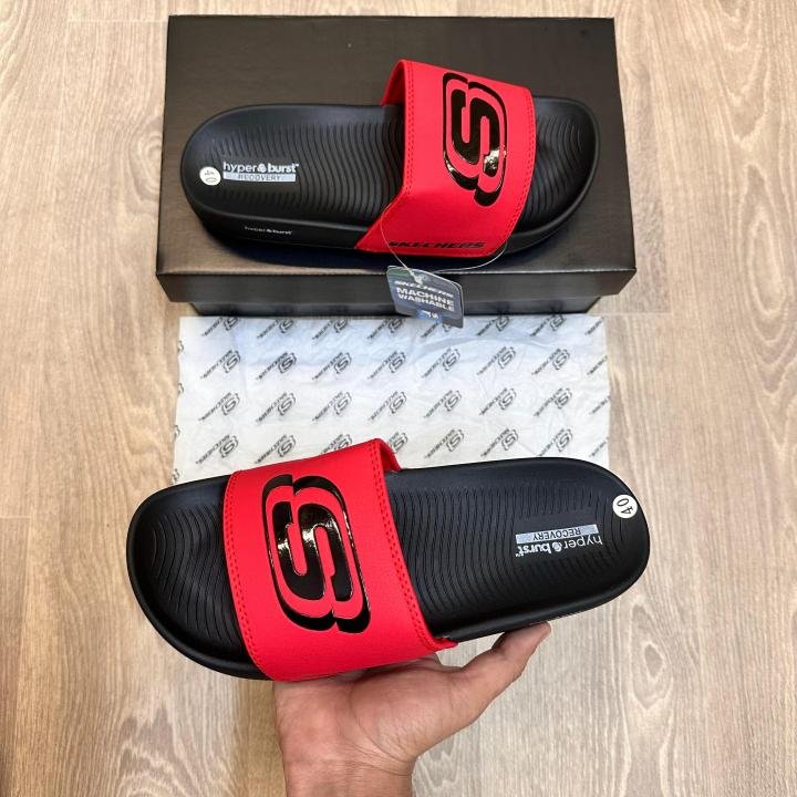 Skechers Hyper Burst Soft Premium Red Black Flip Flop SE12
