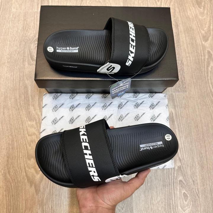 Skechers Hyper Burst Soft Premium Black White Flip Flop