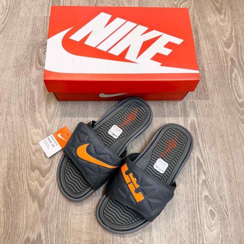 Nike Air LeBron Premium Grey Orange Slides