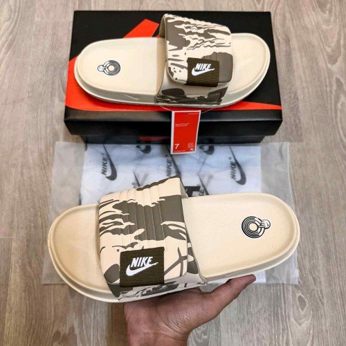 Nike Offcourt Adjust Camo Olive Green Beige Slides
