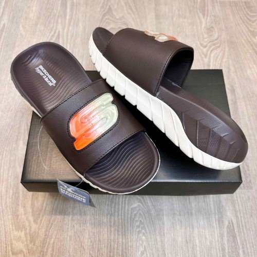 Skechers Go Recover Utopo Logo Premium Brown Cream Slides