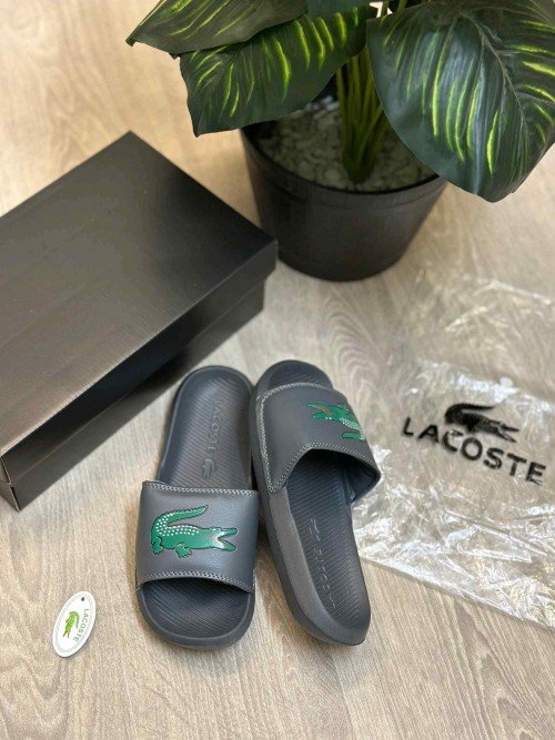 Lacoste Serve Croco Premium Grey Green Slides - Image 2