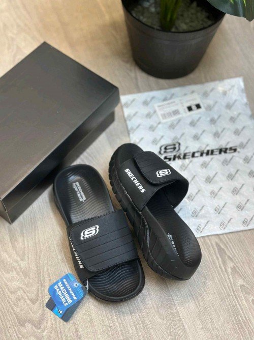 Skechers Go Recover Adjust Premium All Black Slides - Image 2