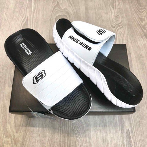 Skechers Go Recover Adjust Premium White Black Slides