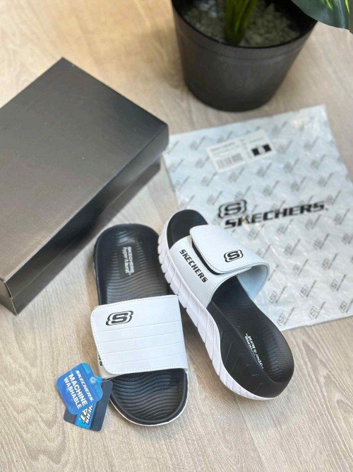 Skechers Go Recover Adjust Premium White Black Slides - Image 2