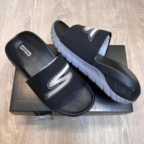 Skechers Go Recover Premium Black Grey Slides