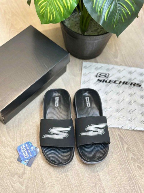 Skechers Go Recover Premium Black Grey Slides - Image 2