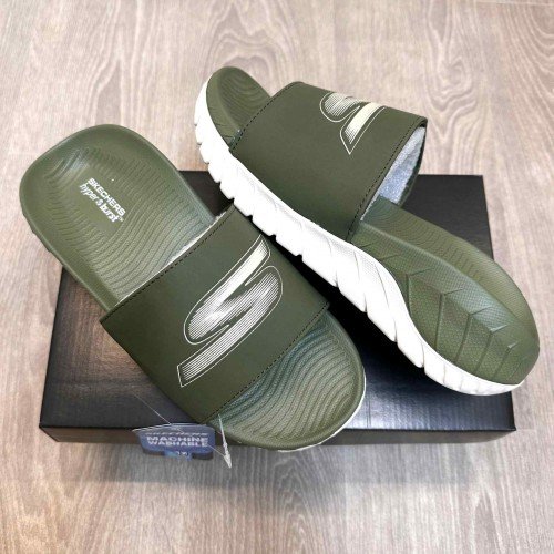 Skechers Go Recover Premium Olive Cream Slides