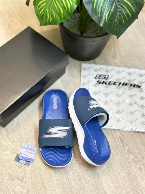 Skechers Go Recover Premium Navy White Slides - Image 2