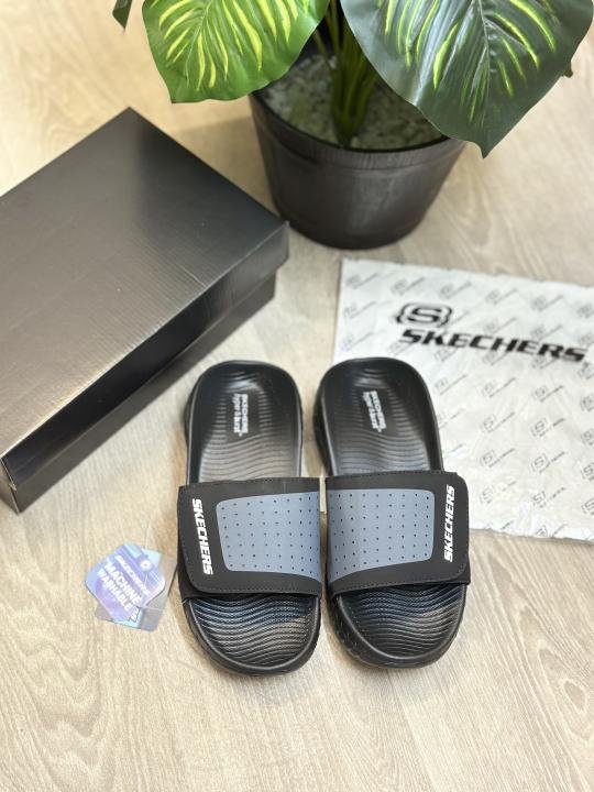 Skechers Go Recover Adjust Premium Black Grey Slides - Image 2