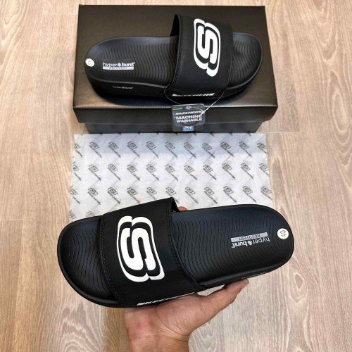 Skechers Hyper Burst Soft Premium Black White Flip Flop