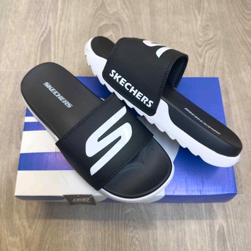 Skechers Soft Comfort Premium Black White Slides