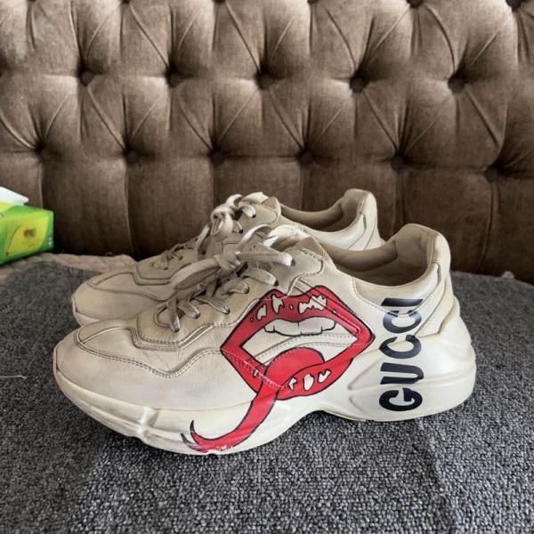 Gucci Rhyton Leather Sneakers with Lip Print TOP BATCH UA - Image 4