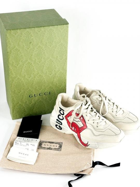 Gucci Rhyton Leather Sneakers with Lip Print TOP BATCH UA - Image 3