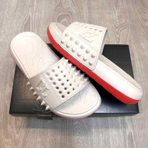 Christian Louboutin Take It Easy Beige Red Premium Slides