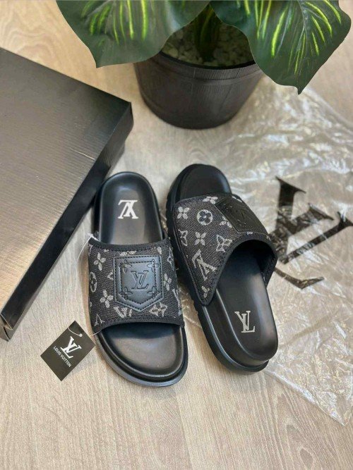 Louis Vuitton Monogram All Black Premium Slides - Image 2