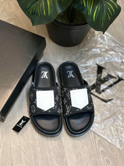 Louis Vuitton Monogram Black White Premium Slides - Image 2