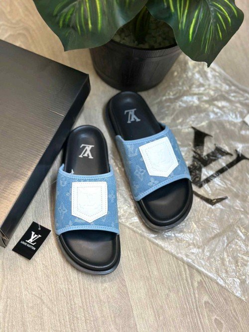 Louis Vuitton Monogram Blue White Premium Slides - Image 2