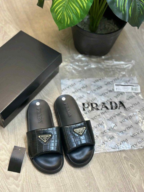 Prada Milano Plaque Premium Black Slides - Image 2