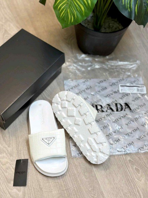 Prada Milano Plaque Premium White Slides - Image 2
