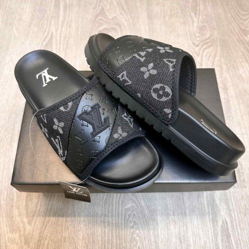 Louis Vuitton Monogram All Black Premium Slides