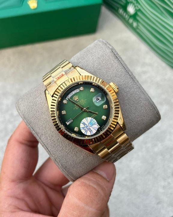 Rolex Oyster Perpetual Day-Date Green Dial Diamond Marker Watch - Image 3