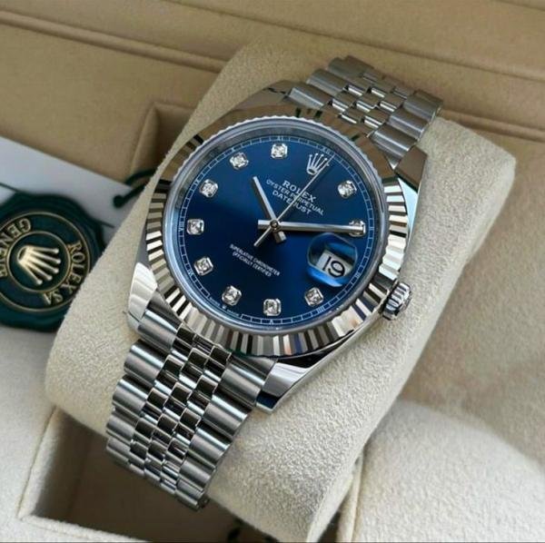Rolex Oyster Perpetual Day-Date Blue Dial Diamond Marker Watch - Image 3