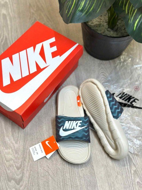 Nike Victori One Classic Textured Premium Beige Navy Flip-Flop - Image 2