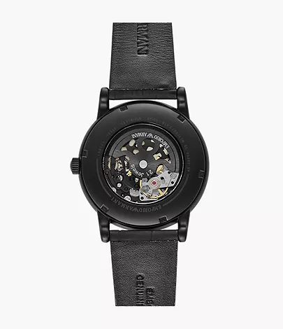 Armani Black Leather Automatic Watch - Image 5