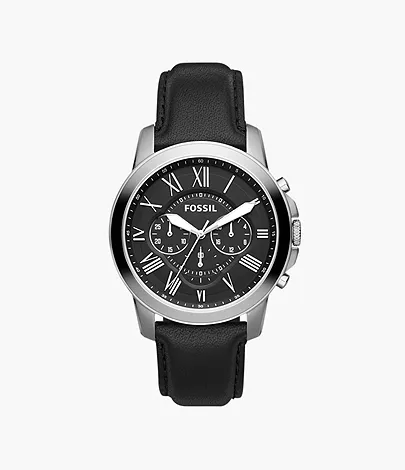 Fossil Grant Leather Belt Black Silver Watch - Image 5