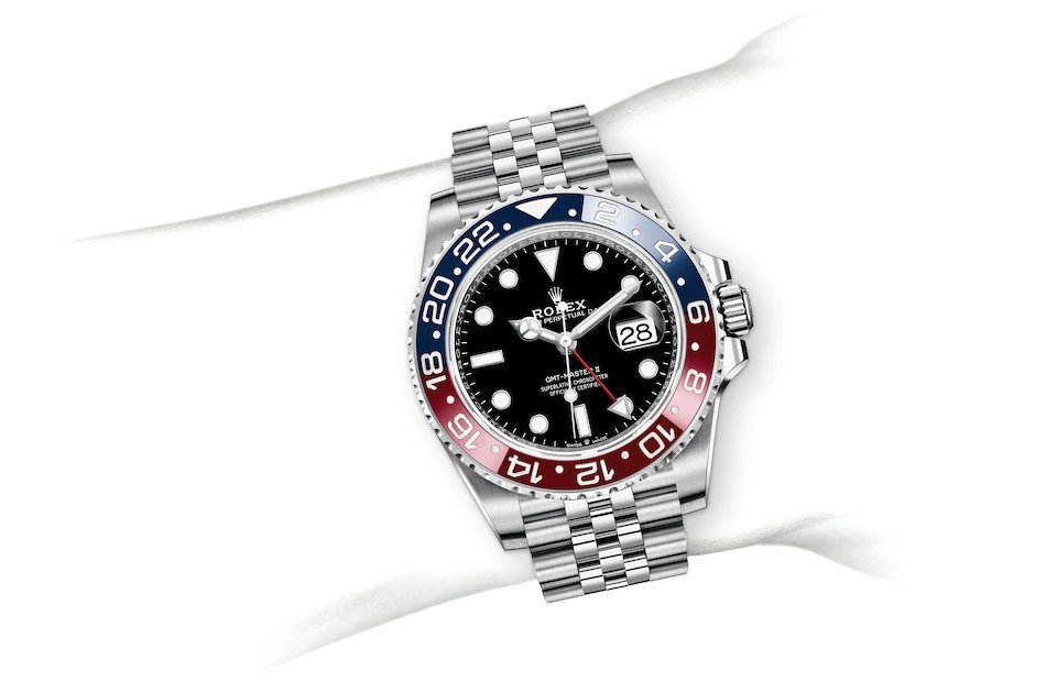 GMT-Master II red and blue Cerachrom bezel black dial and a Jubilee bracelet. - Image 3