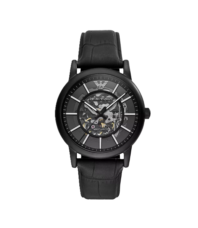 Armani Black Leather Automatic Watch